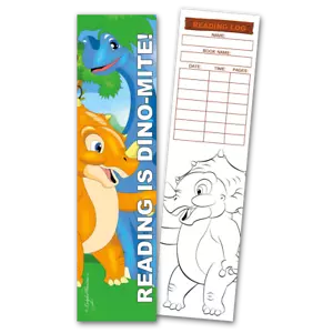 30 Dinosaurs 'Reading is Dino-Mite!' Coloring Bookmarks with Reading Logs - Picture 1 of 1