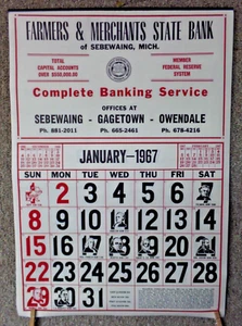 Vintage Farmers & Merchants State Bank Sebewaing, Michigan 1967 Calendar - Picture 1 of 2