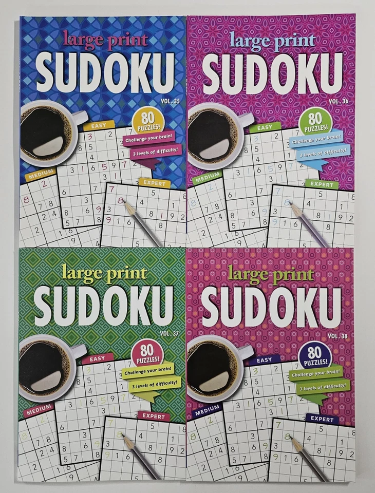 4 New Large Print Sudoku PAPP Puzzle Books Vol# 35-38  Games Entertain Hobbies - Image 1 of 4