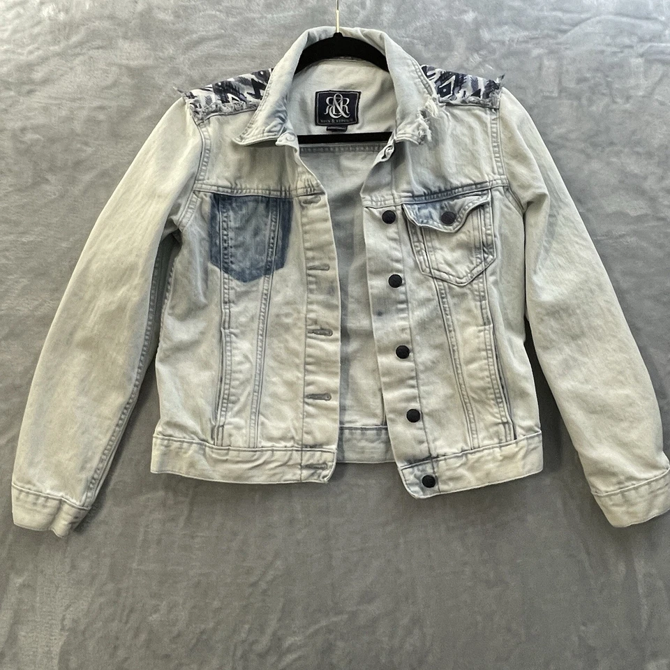 Chaqueta Jeans Rock & Republic Damas Talla S 34x21 Años 90 Lavado Ácido Denim Envejecido Foto 1 de 4