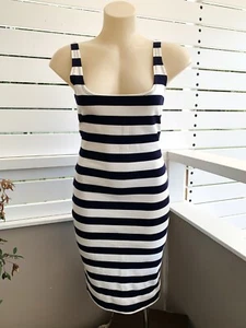 COTTON ON nautical stripe DRESS sz L bodycon tank NAVY BLUE WHITE stretch VGC - Picture 1 of 10