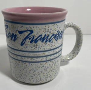 Vintage HTF SAN FRANCISCO Speckled Pottery Coffee Mug Souvenir White Pink Blue - Picture 1 of 14