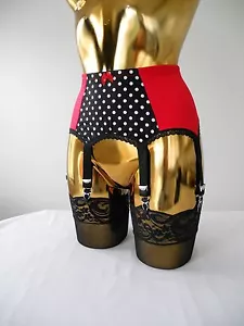 2XS Rot Lycra Gepunktet 6 Band Designer Retro Stil Hüftgürtel 55.9-61cm taille - Bild 1 von 9