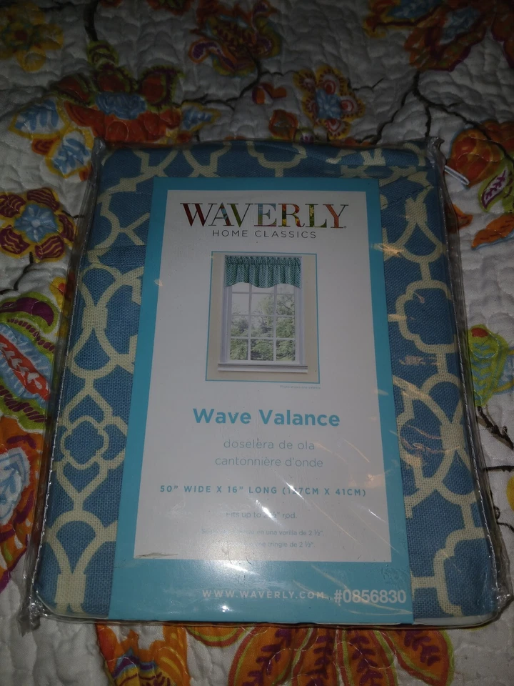 Waverly Wave Aqua 100 Cotton Window Valance 50" X 16"