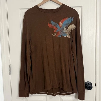 Camisa American Eagle Y2K Para Hombre Grande Marrón Manga Larga Vintage Años 2000 Logo Foto 1 de 4