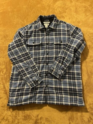 LL Bean Shirt Men Large Blue Plaid Flannel Fleece Lined Button Casual Outdoors - Image 1 of 4