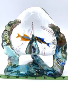 STUNNING MURANO HANDBLOWN ITALIAN ART GLASS AQUARIUM PAPERWEIGHT W/ LIGHTBASE - Picture 1 of 16