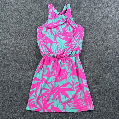 Tori Richard Dress Womens XXS Pink Aqua Tropical Print Sleeveless Elastic Hawaii - Image 1 of 4