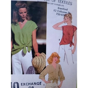 Simplicity 8587 Tops w V or Bateau Neckline and Self-Tie, Vtg Sz 12, Bust 34" - Picture 1 of 8