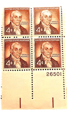 🚩US Scott № 1138, Plate Block #26501 -1959- Ephraim McDowell/ 4c / MNH  - Image 1 of 2