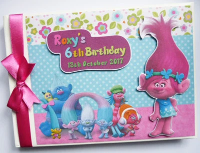 Livro de visitas personalizado de aniversário Trolls, álbum de aniversário Trolls, presente - Imagem 1 de 3