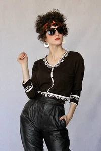 Brauner Pullover mit Spitze, Marke Alfred Dunner, Größe Small bis Medium - Bild 1 von 6