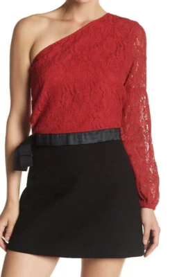 Blusa Walter Baker TILDA Roja Encaje Un Hombro Top Talla XS Vacaciones NUEVA NUEVA CON ETIQUETAS Foto 1 de 4