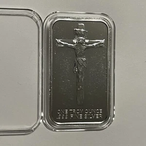 Jesus of Nazareth Christ on the Cross 1 Troy Oz .999 Fine Silver Bar Ingot Medal - Picture 1 of 12