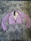 I Saw It First Ladies Lilac  Petite Faux Leather Cropped Blazer Size 8