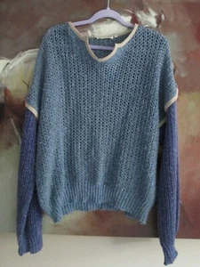 VINTAGE MENS GUY LAROCHE DENIM BLUE LINEN BLEND SWEATER SZ 54 L XL - Picture 1 of 4