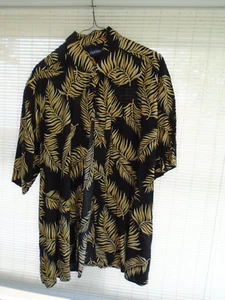 Puritan Size L Men's Short Sleeve Shirt Tropical Fern Design Black/Gold - Picture 1 of 3