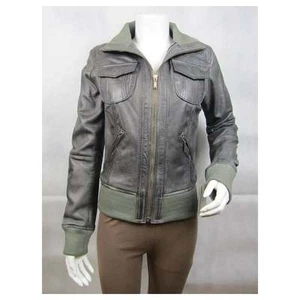 Ladies Grey Napa Leather Stud Zip Slim Tight Fitted Short Biker Jacket Bike - Picture 1 of 4