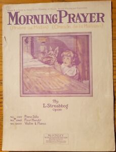 1922 Morning Prayer Sheet Music-Cover-Child With German Shepherd Praying by Bed