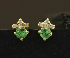 Tsavorite Garnet Stud Earring 14k Gold Natural Diamond Earring Tops Fine Jewelry - Picture 1 of 12
