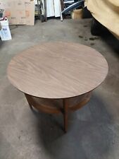 Mid-century Lane Walnut Round Coffee Table W/ Wicker Shelf Danish Modern 1038-22