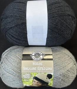 lot of 2 skeins of Loops & Threads Woolike Simili-Laine Yarn - Charcoal & Black - Picture 1 of 4