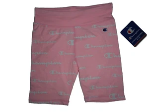 CHAMPION Pink Candy Allover LOGO Script Bike SHORTS Girls Size 5 NEW - Picture 1 of 3