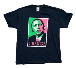 Barack Obama Change T Shirt Men’s Large Black Preowned - Picture 1 of 4