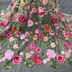 Tissu floral coloré dentelle fleur broderie maille robe de mariée robe tissu artisanat