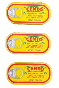 Cento Anchovies Rolled Fillets with Capers in Olive Oil 2 oz Can (Pack of 3) - Picture 1 of 17