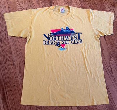 VTG 80s Northwest Drag & Ski Club Shirt Large Single Stitch Yellow Jerzees - Image 1 of 4