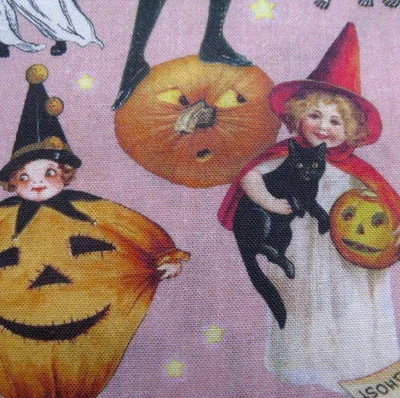 Springs Fabric Treats N Sweets Pink Vintage Style Halloween Witch Ghost JOL BTY - Image 1 of 4