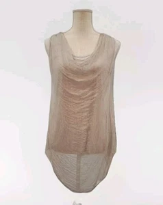 Piazza Roma Pure Silk Blouse Size S Taupe Draped Tunic Style Sleeveless ITALY - Bild 1 von 8