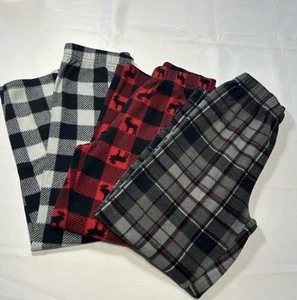 Boys fleece pajama bottoms. Bundle of three pants big boys size M 8/10 plaid - Picture 1 of 10