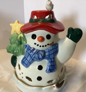 Vintage Pfaltzgraff Snowman Votive Candle Holder - 2000 Perennials Snow Village - Picture 1 of 4
