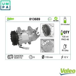 COMPRESSOR AIR CONDITIONING 813689 FOR PEUGEOT PARTNER/PATAGONICA/URBANA/MPV 207 - Picture 1 of 10