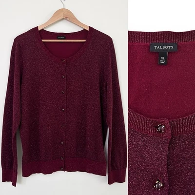 Cárdigan Talbots para mujer XL borgoña manga larga con joyas brillante nuevo sin etiquetas Foto 1 de 4