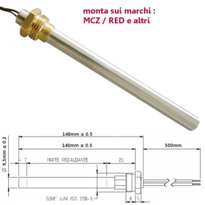Candeletta Resistenza accensione stufe a pellet 3/8 GAS 350W 148mm MCZ RED - Foto 1 di 1