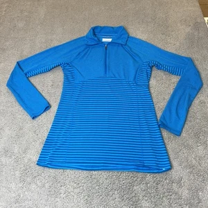 Columbia Omni-Wick 1/2-Zip Turtleneck Sweatshirt Top Aqua Blue Stripe Size M - Picture 1 of 8