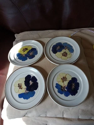 Vintage Denby Potpourri Tea Plates 16.5 Cm Blue / Yellow Floral Pattern X4 VGC - Image 1 of 4