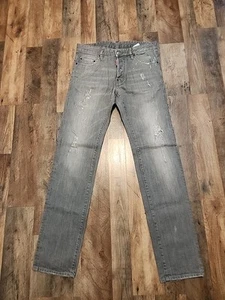 Dsquared2 Jeans Men 32x33 Gray Distressed Denim Slim Button Fly Stretch dean dan - Picture 1 of 21