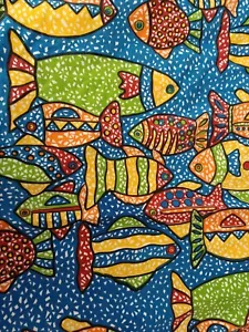 Tovaglia stampa pesce 60"" x 84"" orlata vintage - Foto 1 di 1