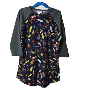 Lularoe Sloan Shirt Kids Size 14 Unisex 3/4 Sleeve Navy Fireworks 4th of July - Picture 1 of 9