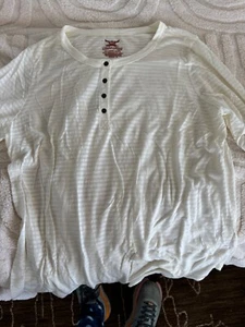 Faded Glory Womens 2X Beigey Striped Semi Sheer Henley Roll Tab 3/4th Sleeve Top - Picture 1 of 6
