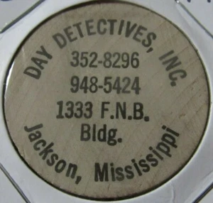 Vintage Day Detectives Inc. Jackson, MS Wooden Nickel - Token Mississippi - Picture 1 of 2