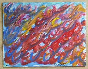 ABSTRACT PSYCHEDELIC MID-CENTURY MODERN MCM ORIGINAL WALL ART SIGNED PAINTING - Picture 1 of 2