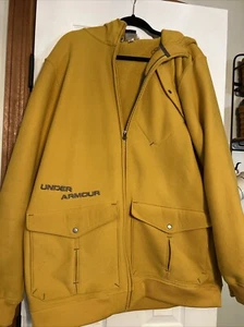 Under Armour Heavy Hooded Jacket Men's XXL Yellow Waffle Knit Full Zip Outdoors - Picture 1 of 5