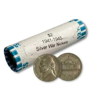 WW2 $2 FACE 1941-1945 Roll{40}Silver Wartime Nickels 2.25 oz. Silver Content - Picture 1 of 4