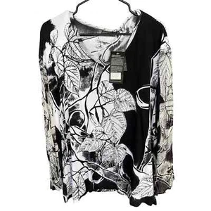 Fashque Blouse Womens Plus Size 2X XXL Black White Floral Sheer Sleeve Beaded - Picture 1 of 12