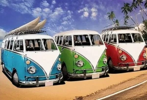 Strandbus Camper Hippie Frieden Van Zum Selbermachen Basteln Malen Kit 35 cm x 25 cm Kostenloser Versand im Vereinigten Königreich - Bild 1 von 7